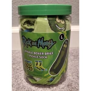 Rick & Morty Crew Socks & Boxer Briefs in Pickle Jar Men's Size L